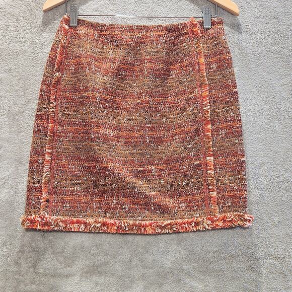 W By Worth Womens Orange Tan Tweed Fringe Lined Mini Skirt Size 2 Dark Academia - Picture 1 of 11
